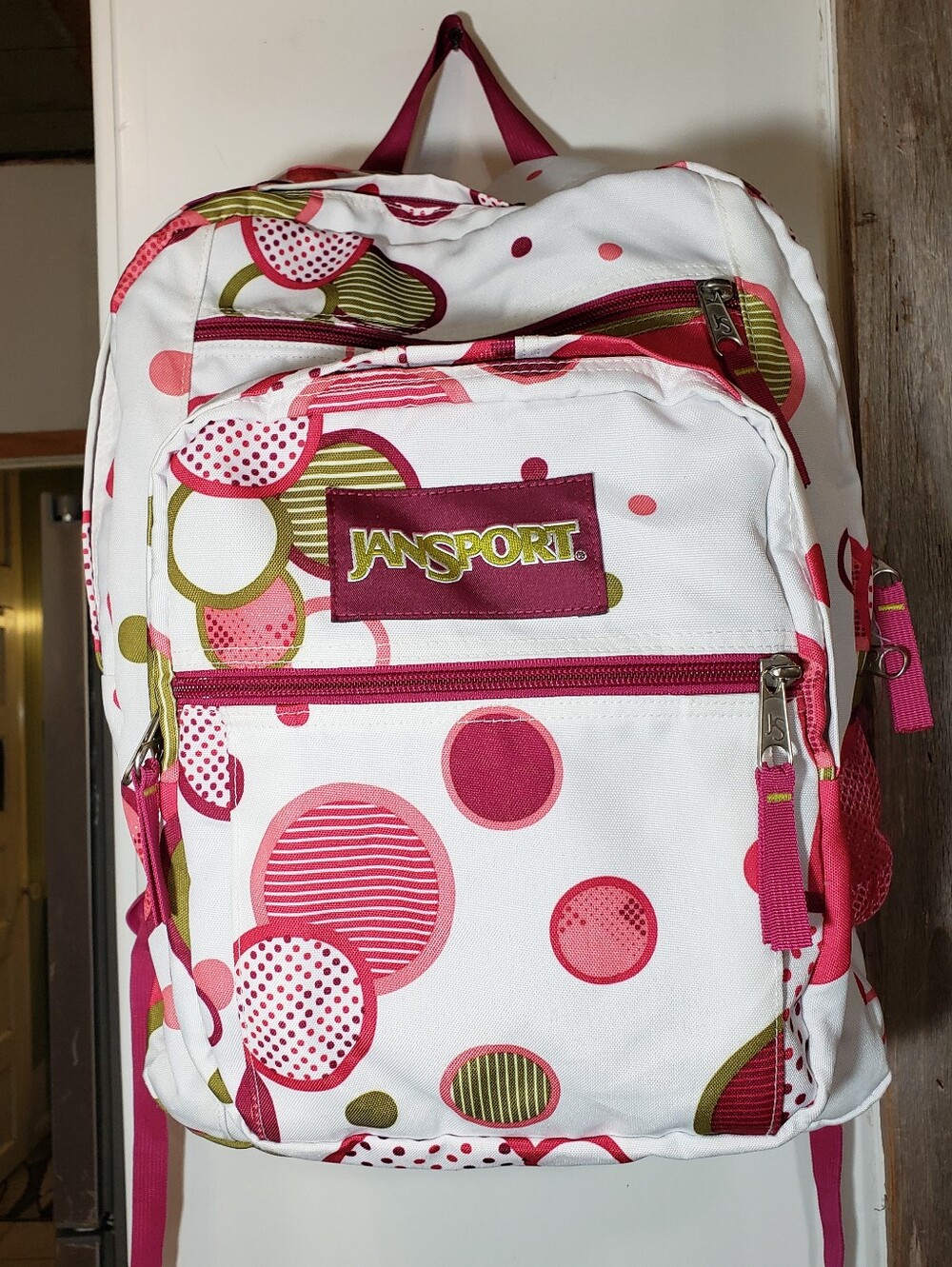 Jansport Full Size Backpack Pink/green Bubbles Circles Polka Dot Pattern
